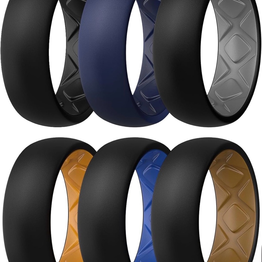 Men's Silicone Ring Set - Black, Blue, Gold